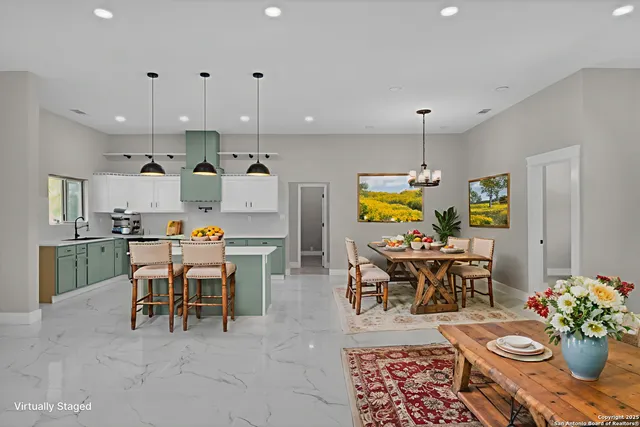 a view of a dining area with furniture