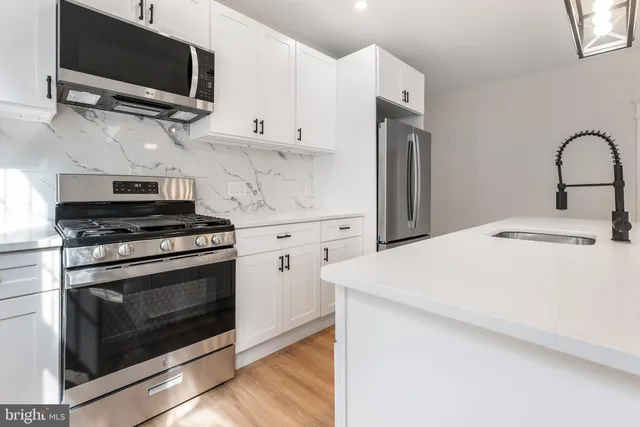 a kitchen with a stove and a microwave