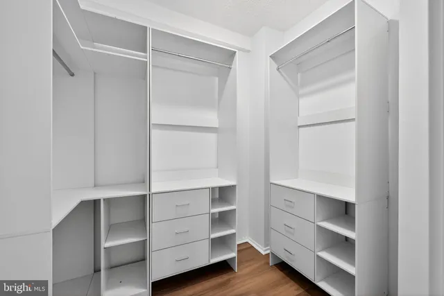 a view of an empty walk in closet