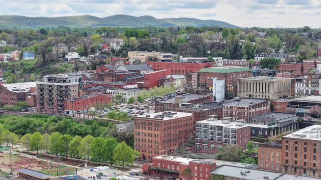 a view of a city and mountains