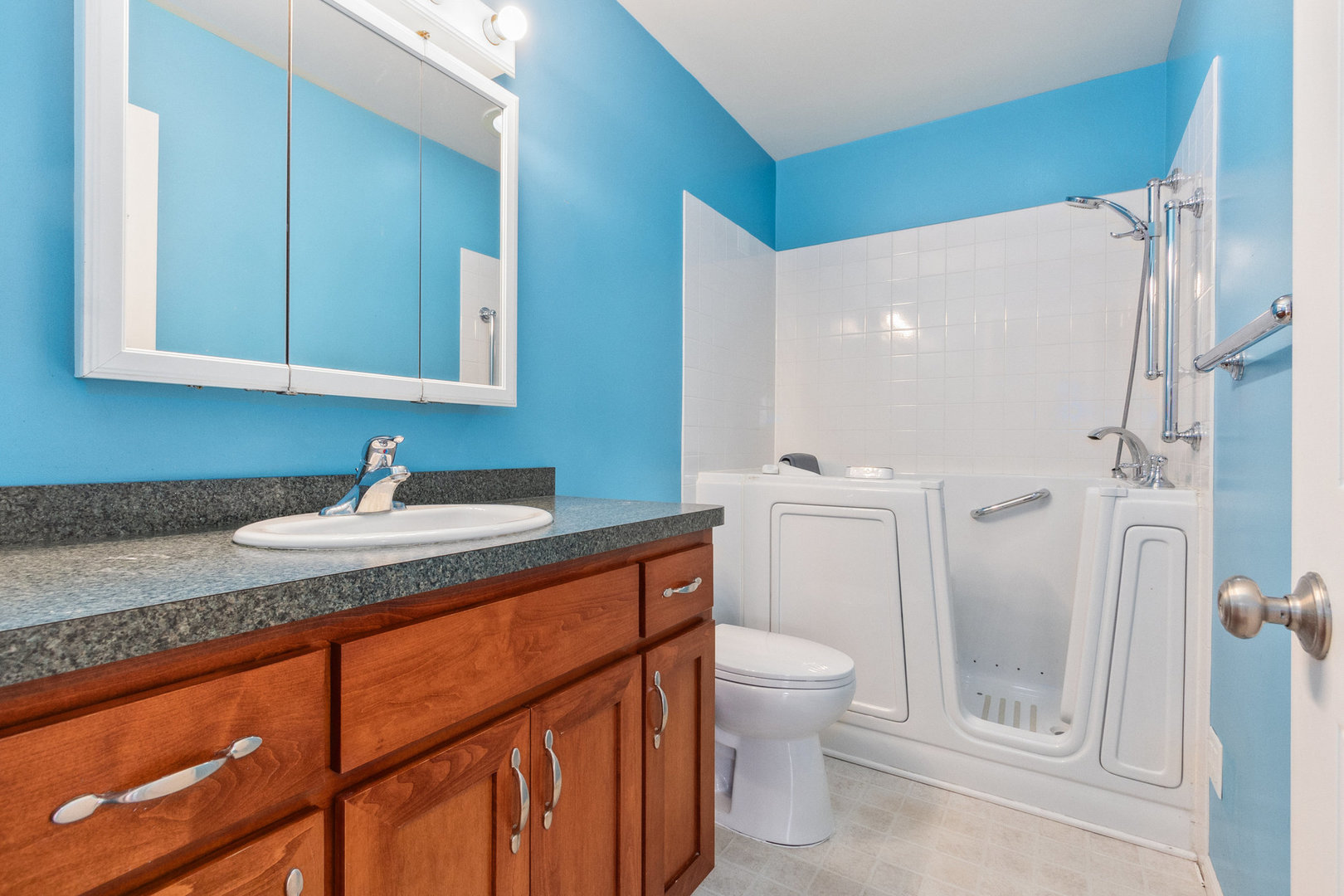 415 Davidson Drive Minooka, IL 60447 - Photo 10 of 18 a bathroom with a granite countertop sink toilet and shower