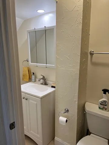 a bathroom with a sink a toilet and a mirror