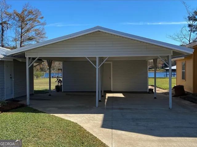 a front view of a house with patio