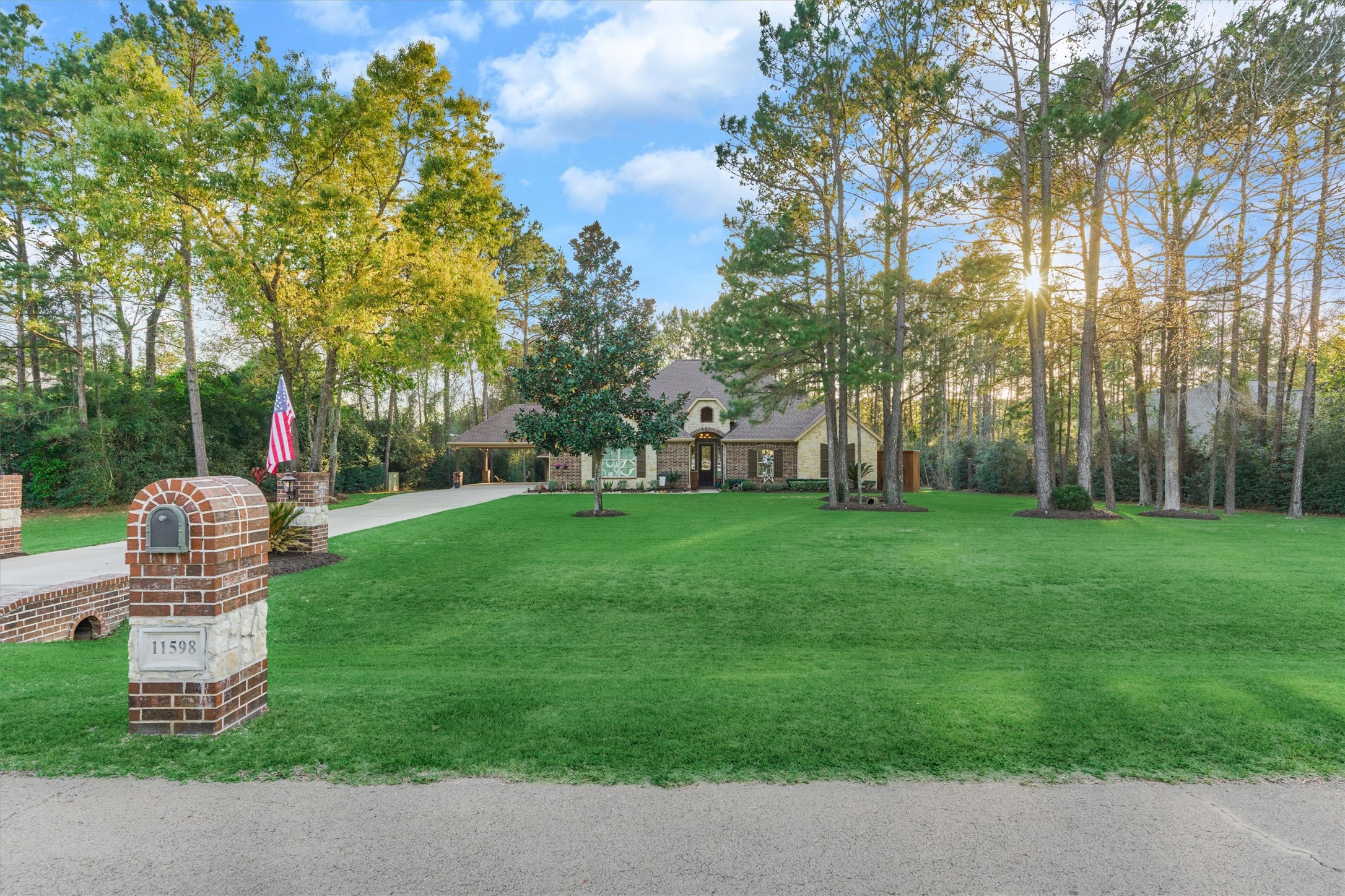 11598 Sebastian's Run Montgomery, TX 77316 - Photo 40 of 50 Stunning front elevation set on a beautifully manicured lawn with mature trees and a long, inviting driveway.