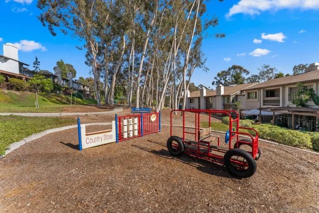 a view of a park with slide