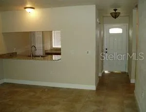 a view of a room with a window