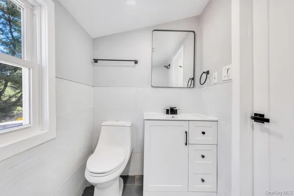 a bathroom with a toilet sink and mirror
