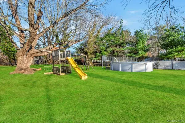 a view of a garden with a slide