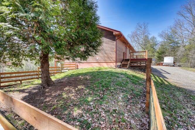 1995 River Hill Road Murphy, NC 28906 - Photo 56 of 68 a view of a backyard with wooden fence and a tree