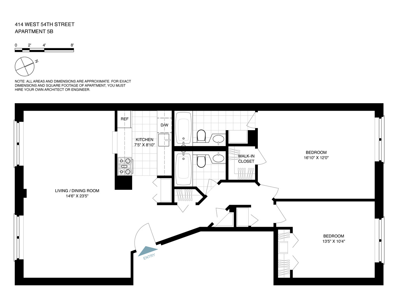 414 West 54th Street, Unit 5B Manhattan, NY 10019 - Photo 12 of 12 a picture of a black and white photo