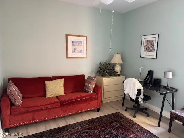 an outdoor space with seating