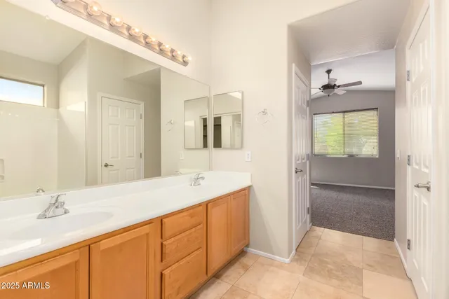 a bathroom with a sink a vanity and a mirror