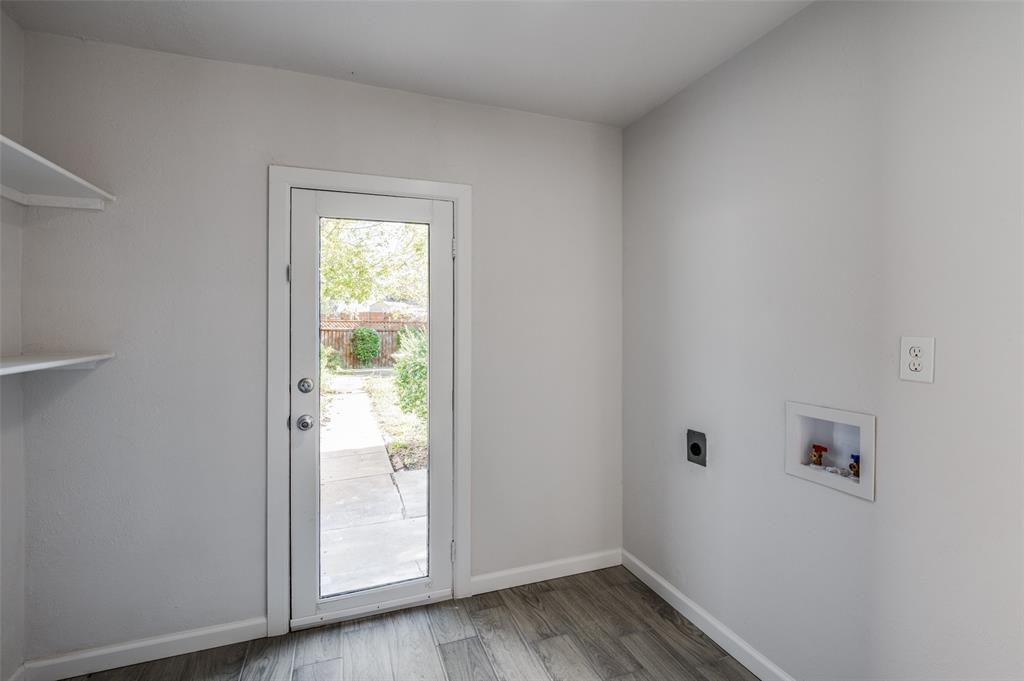 6000 Blue Ridge Trail Plano, TX 75023 - Photo 22 of 25 Laundry area with electric dryer hookup, wood finished floors, and washer hookup