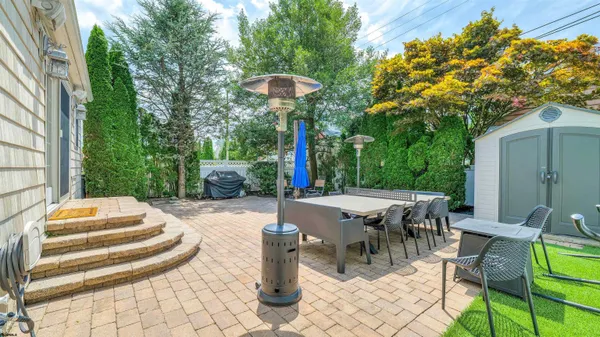 a porch with seating space