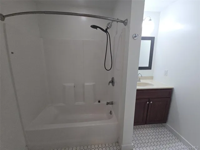 a bathroom with a bathtub