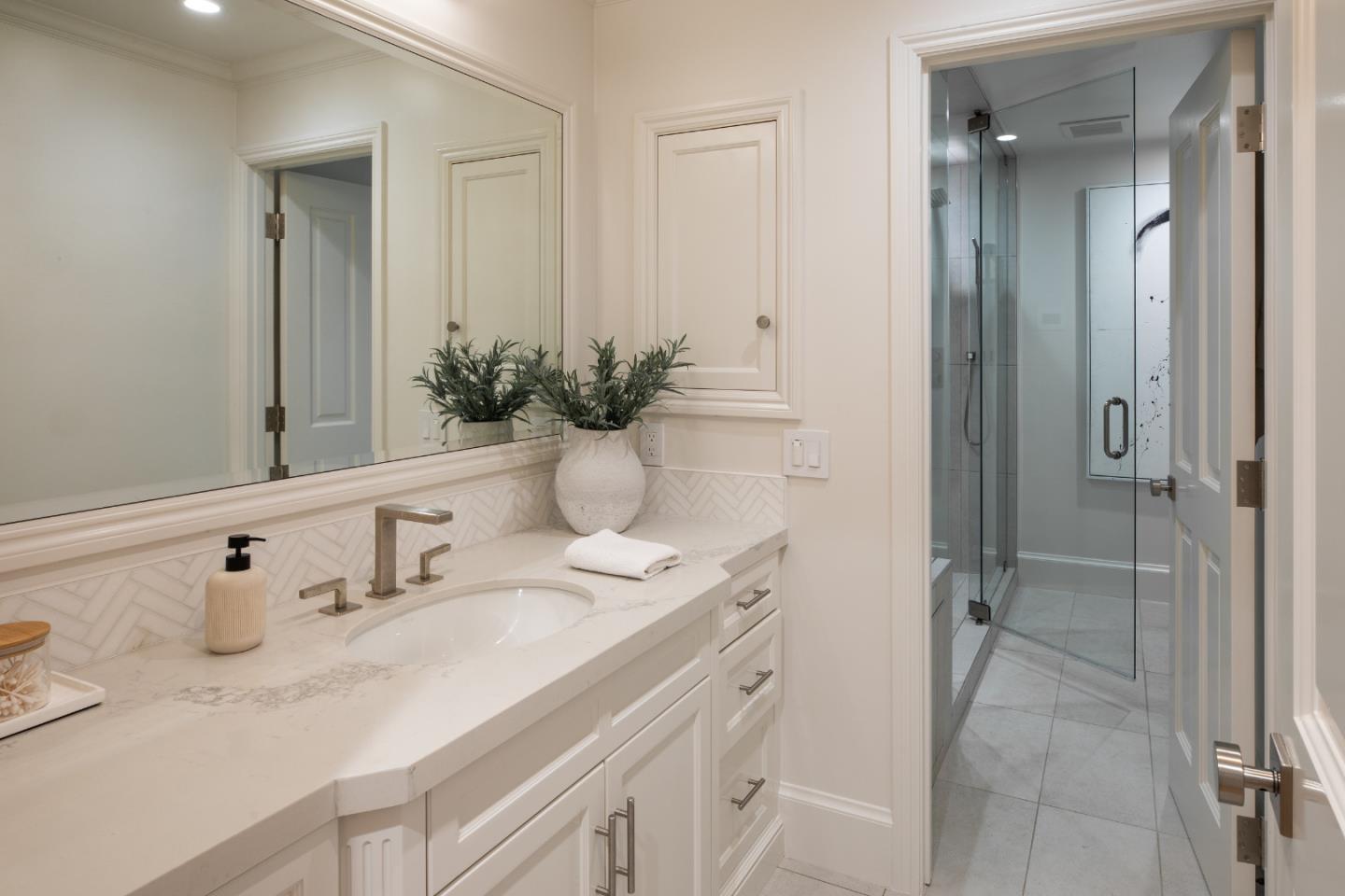 90 Macbain Avenue Atherton, CA 94027 - Photo 15 of 19 a bathroom with a sink and a mirror