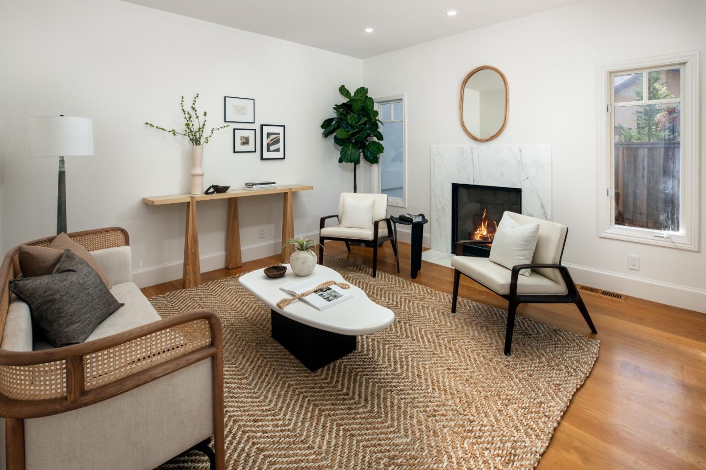 90 Macbain Avenue Atherton, CA 94027 - Photo 2 of 19 a living room with furniture fireplace and dining table