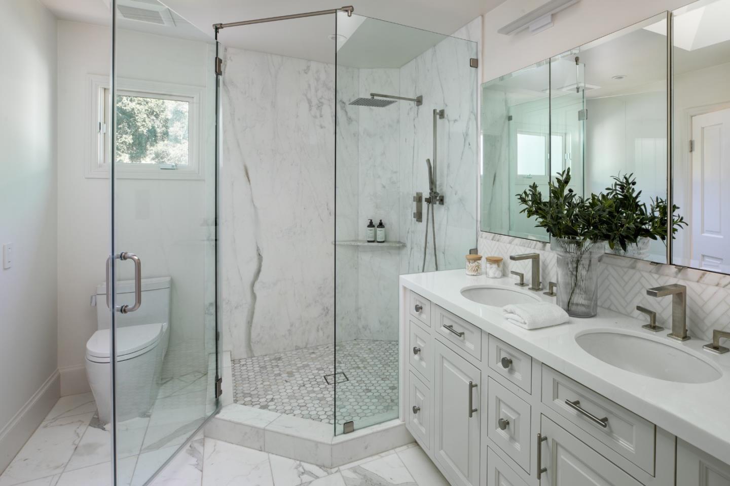 90 Macbain Avenue Atherton, CA 94027 - Photo 7 of 19 a bathroom with a shower sink and mirror