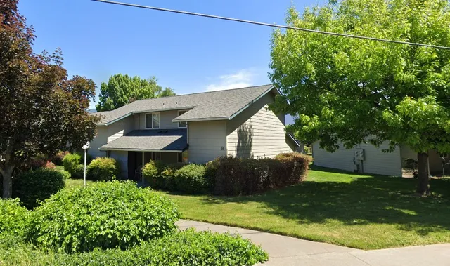 a view of a house with a yard and plants