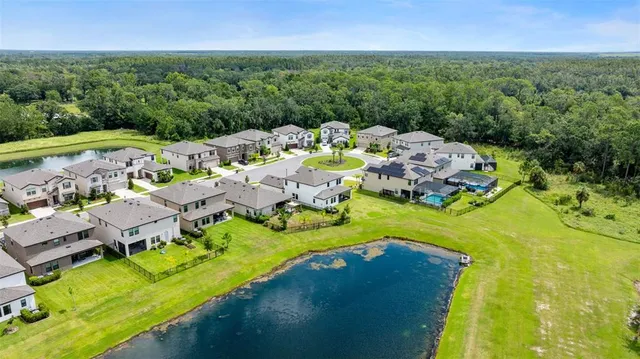 a view of a lake with a houses