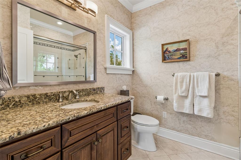 4804 Culbreath Isles Road Tampa, FL 33629 - Photo 45 of 70 a bathroom with a granite countertop toilet a sink and a mirror
