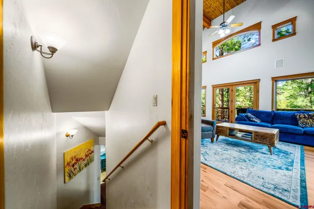 a view of living room with a large window