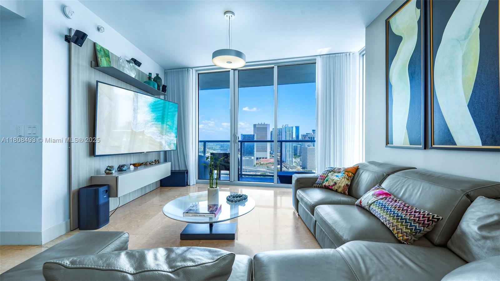 185 Southwest 7th Street, Unit 2911 Miami, FL 33130 - Photo 4 of 33 a living room with furniture and a flat screen tv