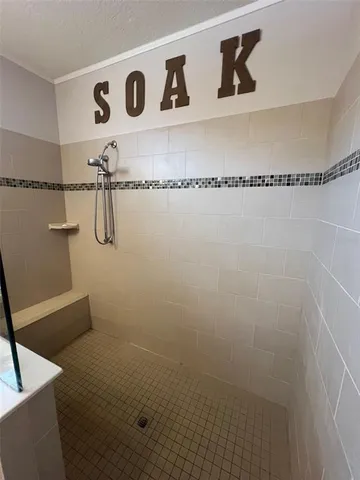 a bathroom with a bathtub