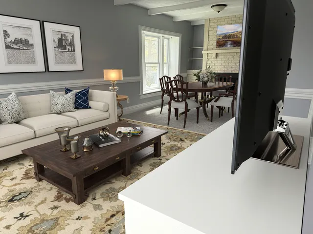 a view of empty room with fireplace and window