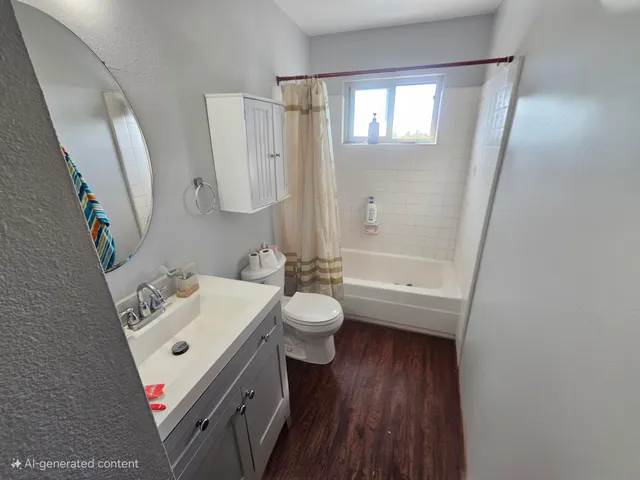 a bathroom with a sink a toilet and a large mirror