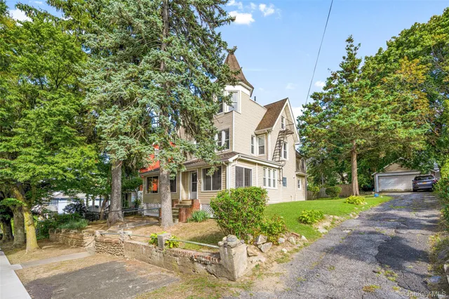 a view of a building with a garden