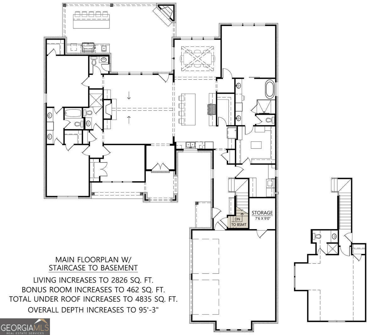 6 South Pointe Drive Hartwell, GA 30643 - Photo 2 of 2 Floor plan showing optional Bonus room with bath and optional outdoor fireplace and kitchen. Home will be built with a three car garage instead of two.