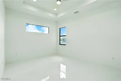 an empty room with a bathroom