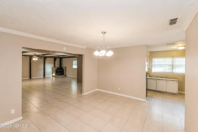 a view of a livingroom with a chandelier