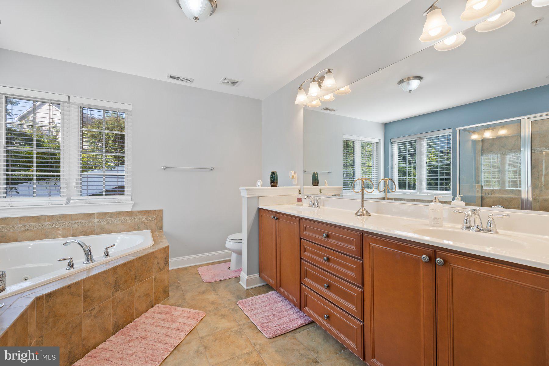 6 Cedar Grove Court Baltimore, MD 21237 - Photo 29 of 50 a spacious bathroom with a double vanity sink large mirror and a bathtub