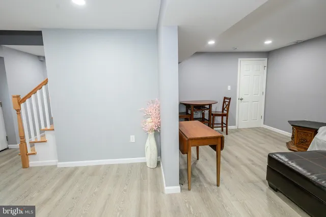 a view of balcony with furniture