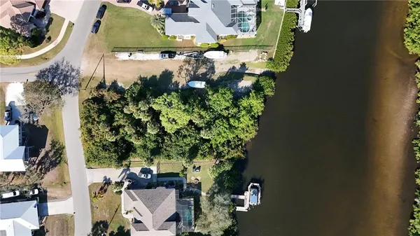 an aerial view of a swimming pool