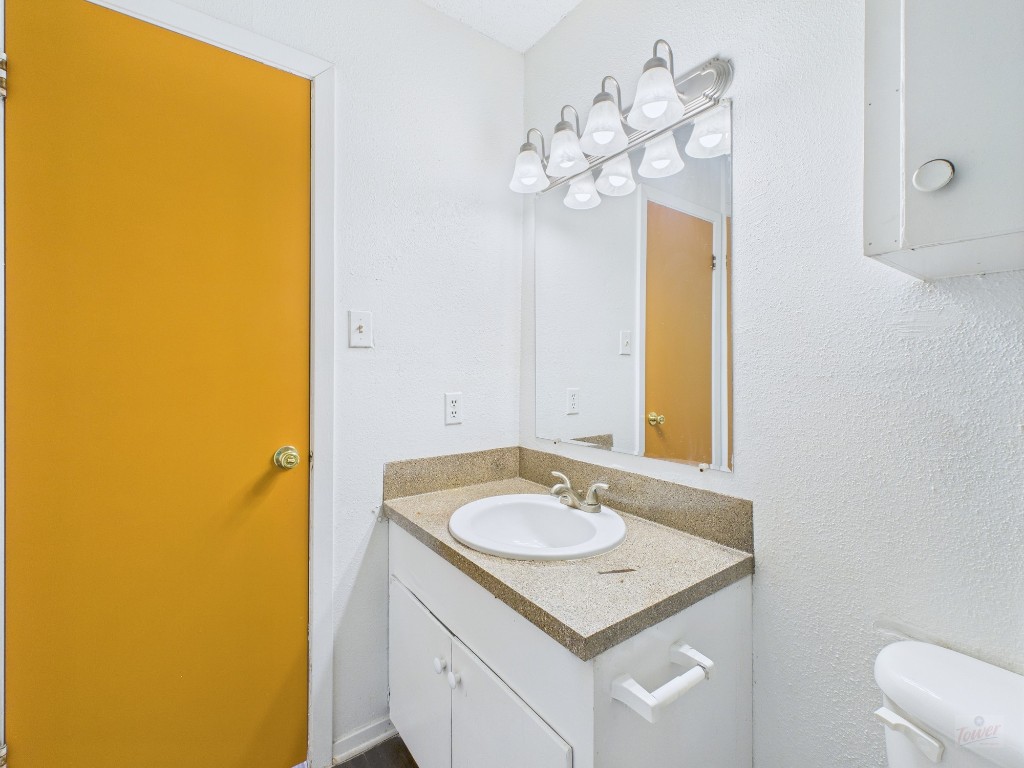 2808 Whitis Avenue, Unit C303 Austin, TX 78705 - Photo 10 of 21 a bathroom with a sink a mirror and a toilet