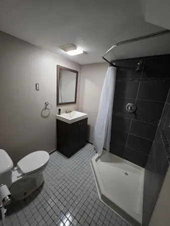 a bathroom with a sink a toilet a mirror and vanity