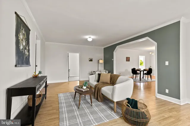 a living room with furniture and a rug