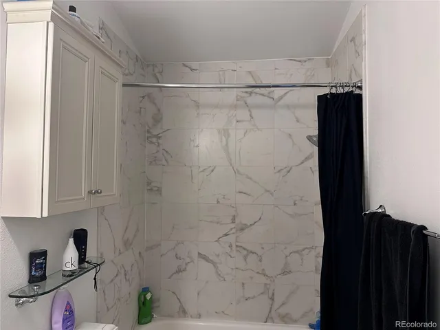 a bathroom with a shower and a sink