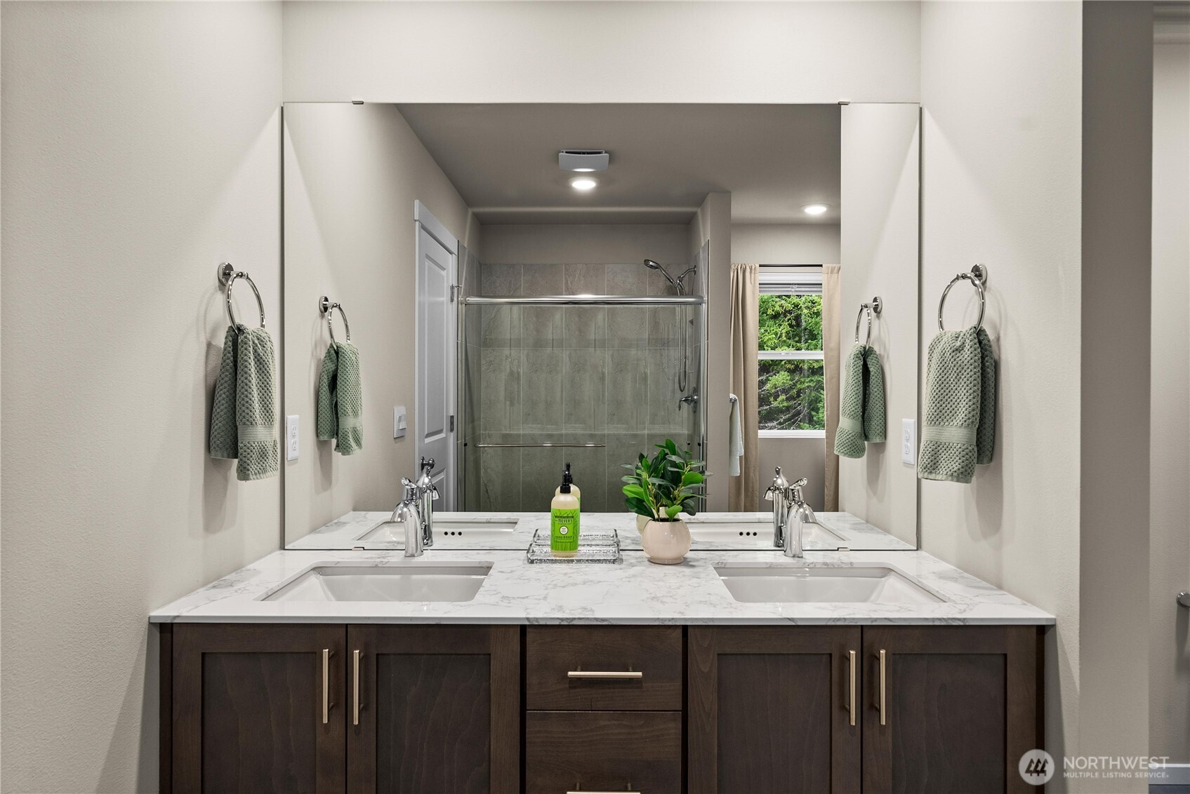 1081 Southwest Pendleton Way Port Orchard, WA 98367 - Photo 20 of 40 a bathroom with a granite countertop sink and a mirror