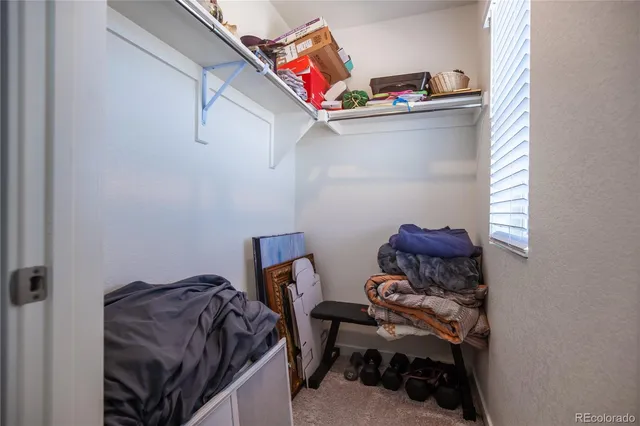 a bedroom with a bed and cabinets