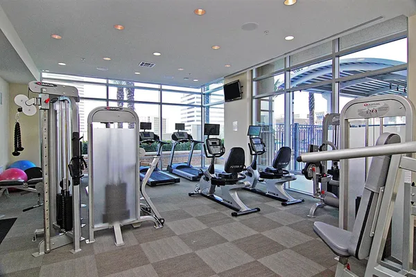 a view of a room with gym equipment