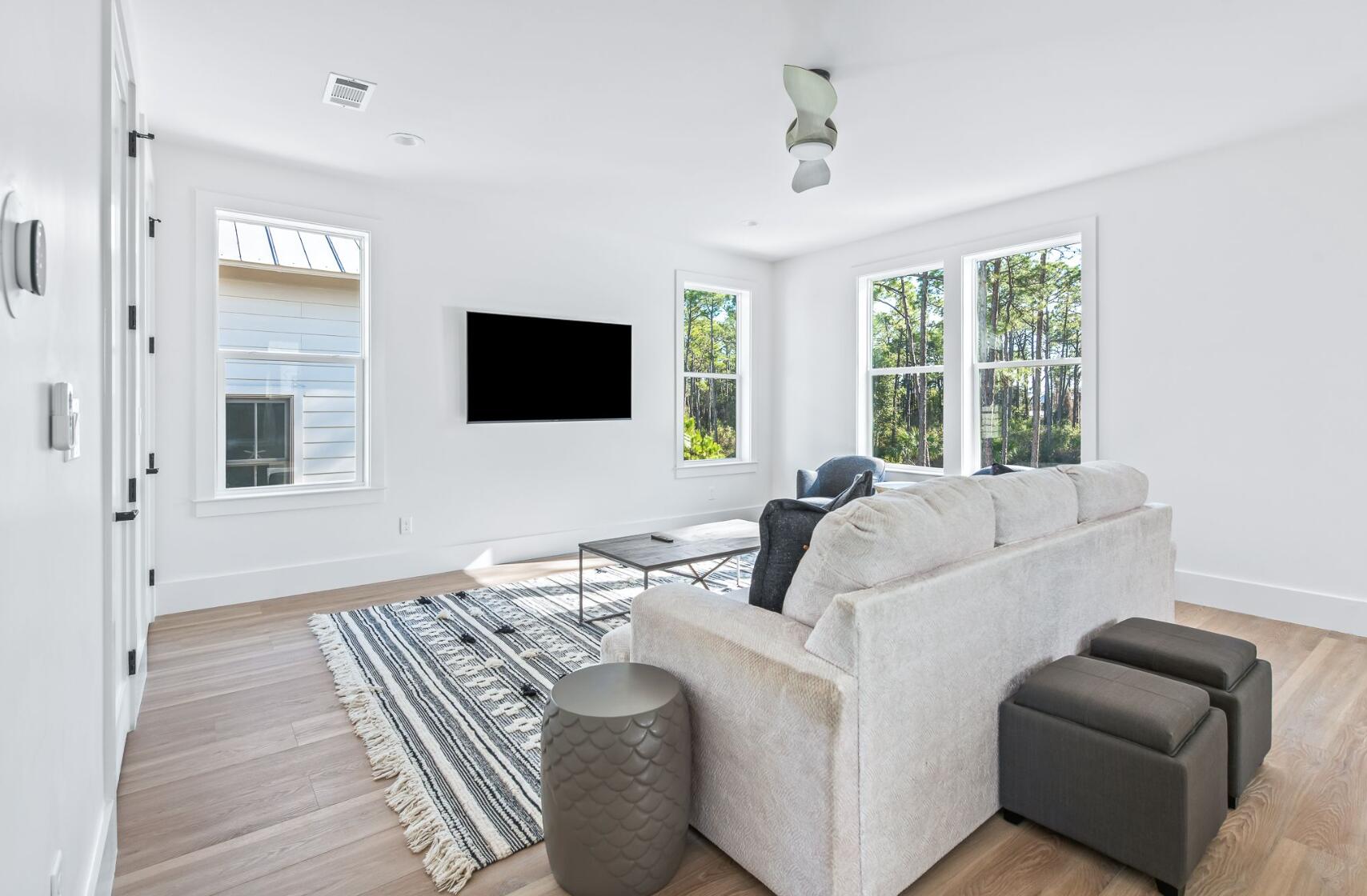 205 Redbud Ln Inlet Beach Inlet Beach, FL 32461 - Photo 33 of 34 a living room with furniture a flat screen tv and a large window
