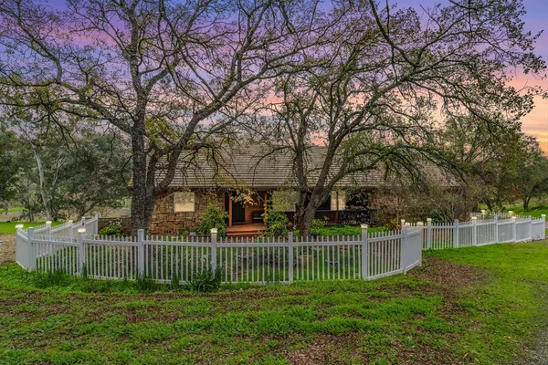 a view of a park with a large trees and fence