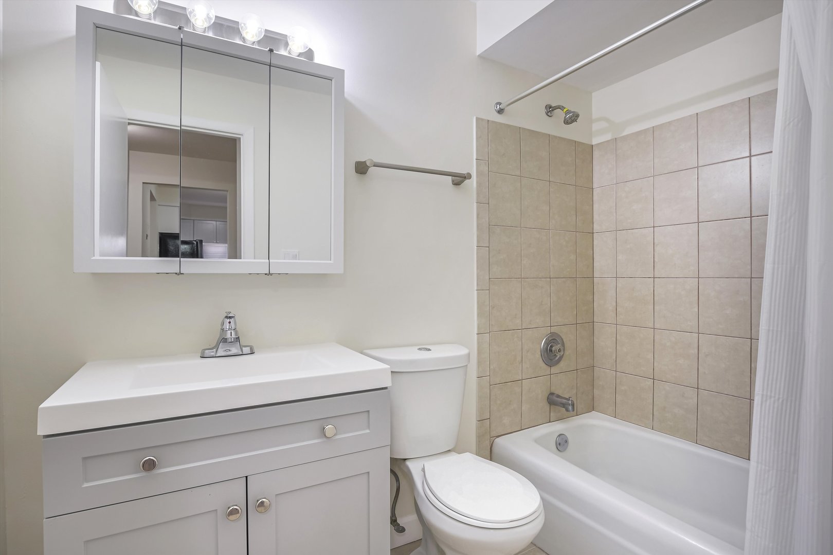 1039 College Avenue, Unit 2E Wheaton, IL 60187 - Photo 10 of 18 a bathroom with a sink a toilet and shower