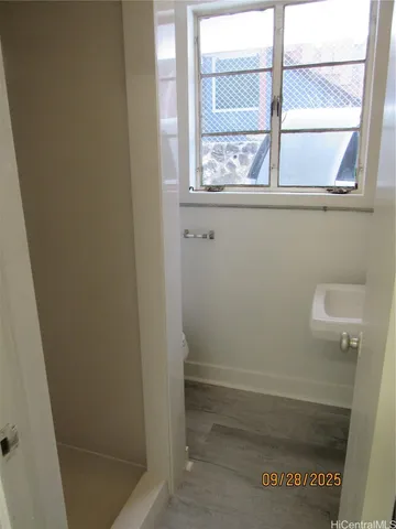 a bathroom with a window
