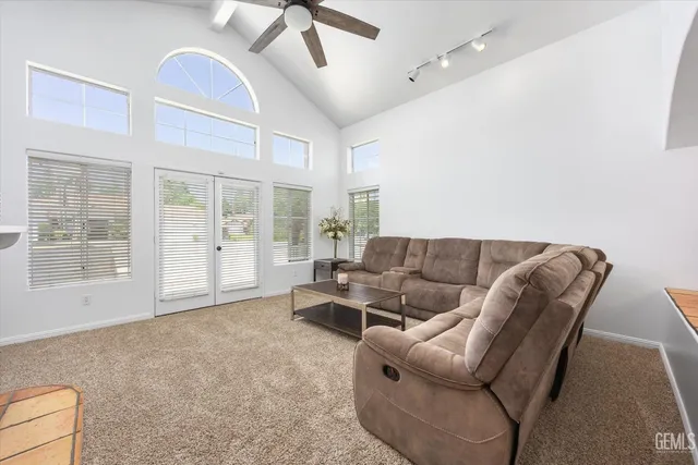 a view of a hallway with windows