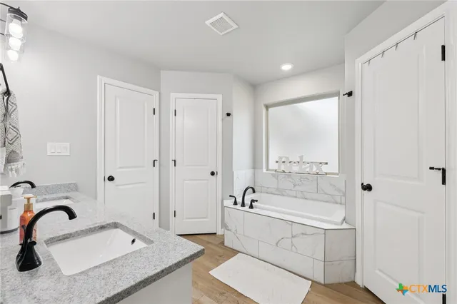 a bathroom with a sink and a bathtub